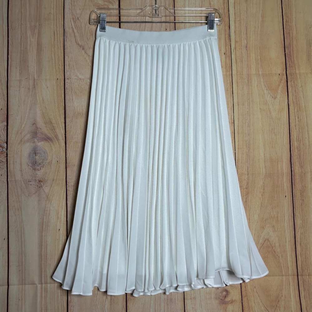 Kate Kasin Pleated Midi Skirt Womens Small White Accordion Elastic Balletcore